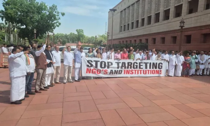 Opposition Protest over FCRA Ammendment Bill